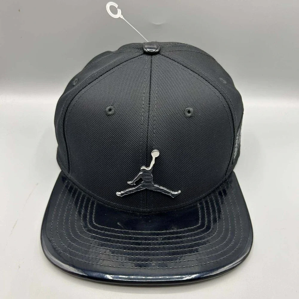 Air Jordan Hat Men Black Metal Logo Jumpman Snap Back Cap New